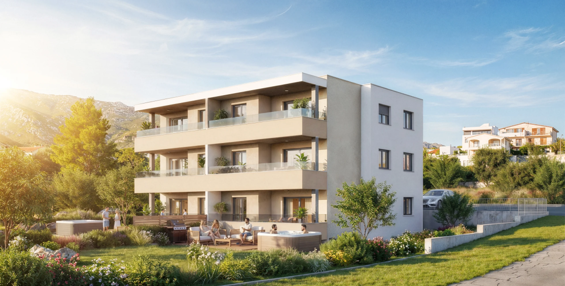 Moderní apartmány 500 metrů od moře v klidné části Dalmácie
