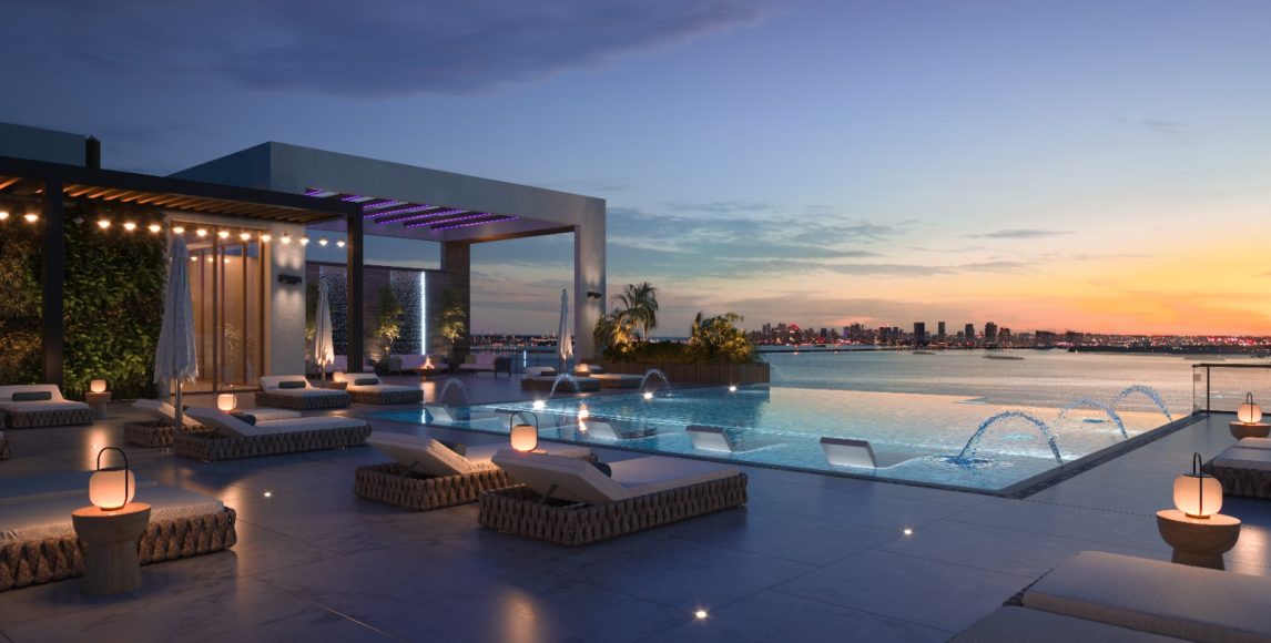 Waterfront rezidence v Miami s rooftop bazénem a wellness