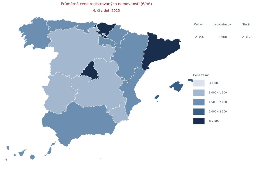 Cenová mapa nemovitostí ve Španělsku